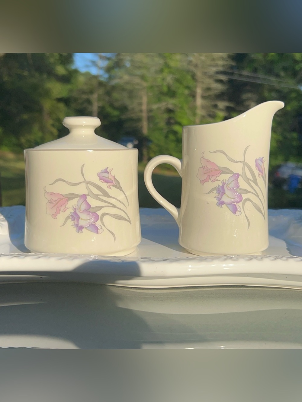 China Pearl Orchid creamer and sugar bowl set